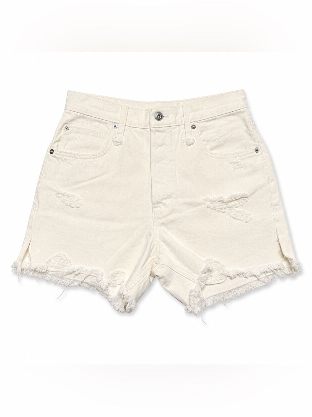 Free People We The Free Ivory Distressed Denim Cutoff Shorts Women’s Size 27